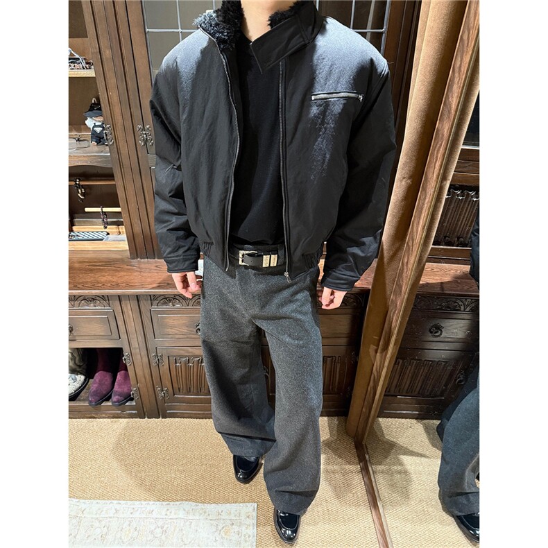 美式毛领哈灵顿夹克棉服冬季短款高级感外套工装立领棉衣JM6062,男装夹克,星座516A