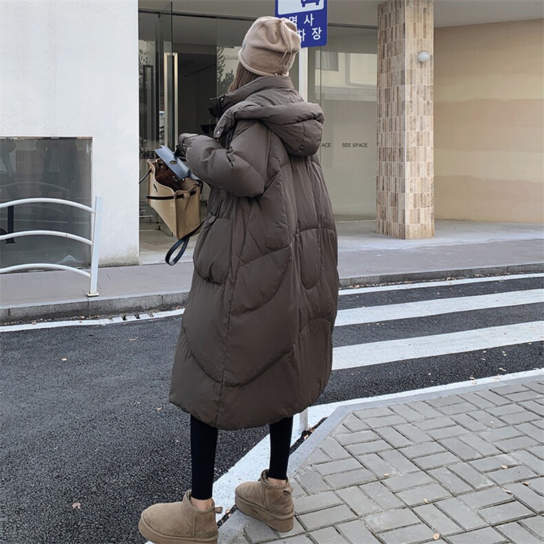 灰色韩系宽松白鸭绒羽绒服女冬季新款中长款小个子高级感加厚外套,女装羽绒服,2C232