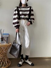 秋冬款条纹撞色卫衣，均码，女装卫衣/绒衫，ottfree