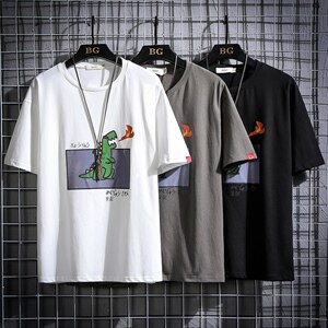 2021夏季新网格风日系大码男已注册卡通印花短袖T恤T1053-P25图片