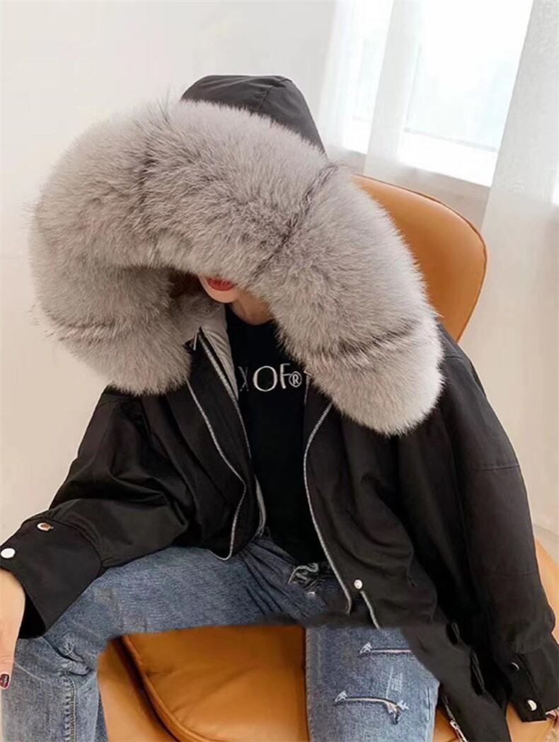 ZHG9806韩版大口袋真狐狸毛领内胆可拆卸獭兔毛保暖派,女装,L·H·X