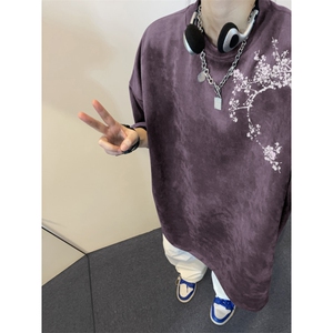 得物抖音直播高品质麂皮绒风印花宽松短袖djp295-特批23控39图片