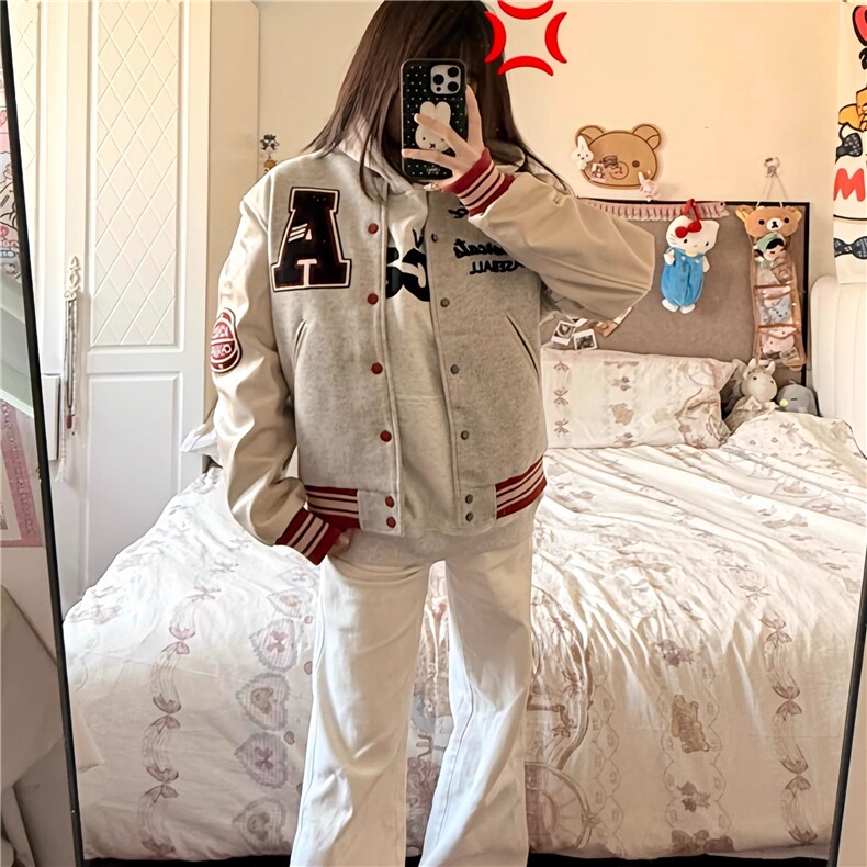 1506-1/JJK5401/P77加厚夹棉毛呢拼接皮重磅美刺绣棒球服男女同款,女装职业装,星座1506-1