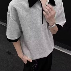 网图假两件短袖t恤男款2026夏季新款潮牌美式拼接衬衫领YY815-P32，男装T恤，电商C216