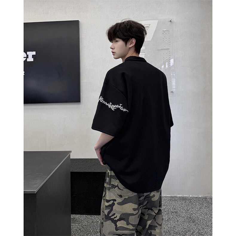 8XL-M新中式刺绣图腾短袖polo衫大码翻领T恤半袖保罗衫DX1212/P45,男装Polo衫,电商B238