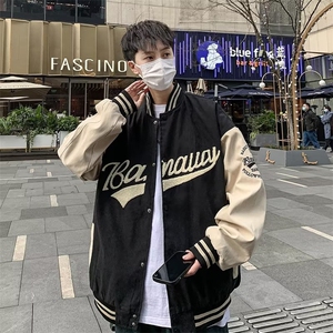 棒球服男春秋季潮牌宽松休闲夹克男撞色拼接印花外套JK0045-P60图片