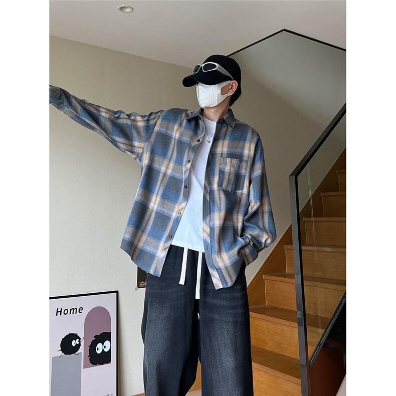 控价59港风格子衬衫宽松外套男女衬衣百搭格子外套CS2403P35,男装衬衫,电商A128