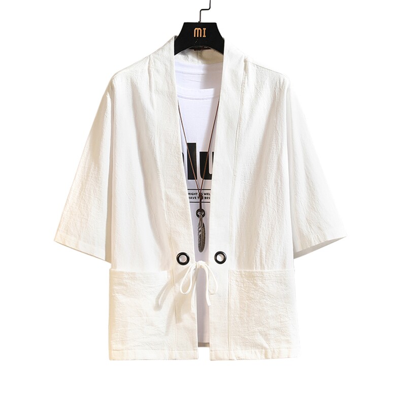 HF59099-P40风汉服男开衫外套七分袖道袍砖墙挂拍,男装民族服装,电商A040A