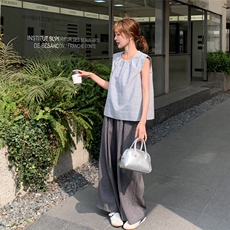 条纹飞袖上衣休闲裤套装2025新款女夏季韩系高级感流行ootd一整套，女装套装/套裙，2C258