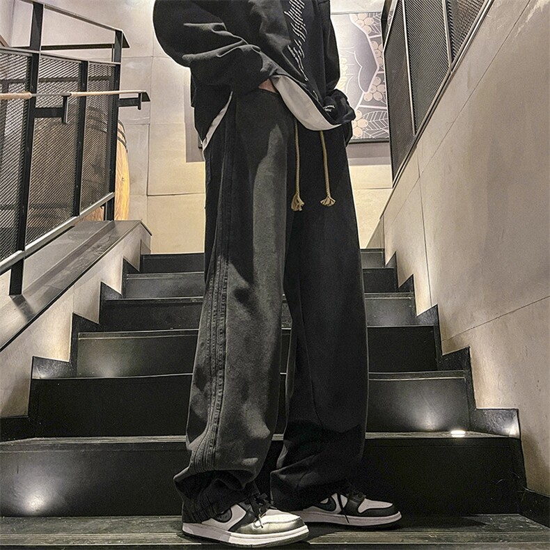 2024春天宽松侧边织带高街美式潮牌牛仔裤9802P60控79,男装牛仔裤,星座712