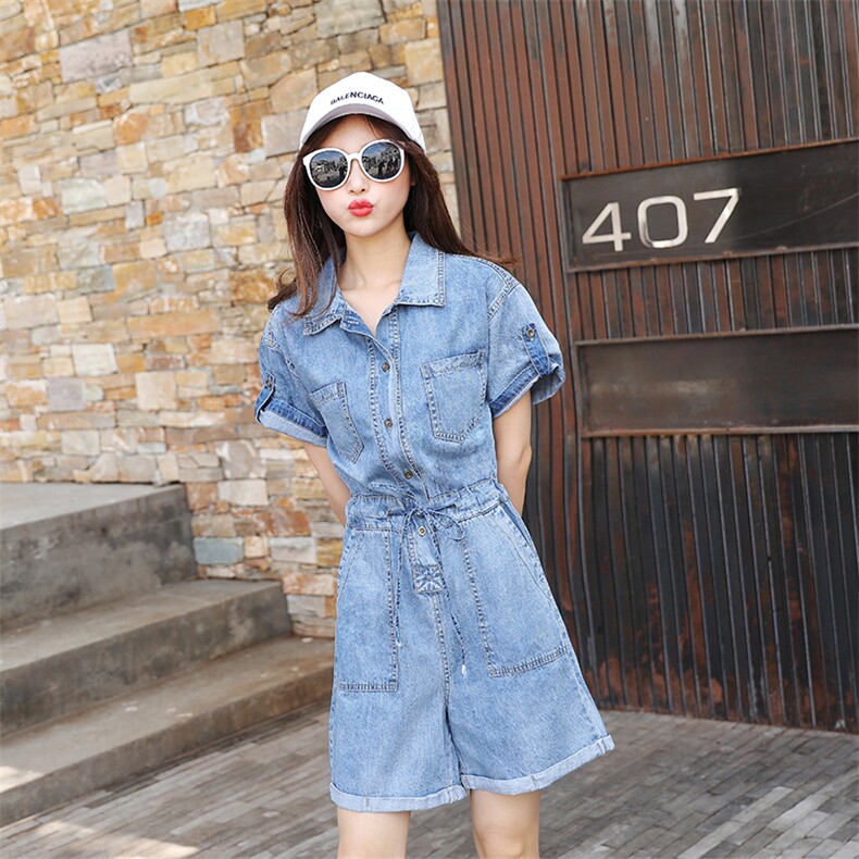 现货款牛仔连体裤宽松阔腿裤收腰短裤16088601，女装牛仔裤，艾青服饰