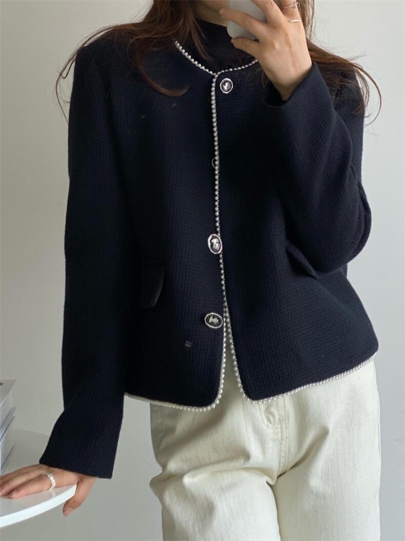 珍珠拼边小香外套，其它，土布鱼