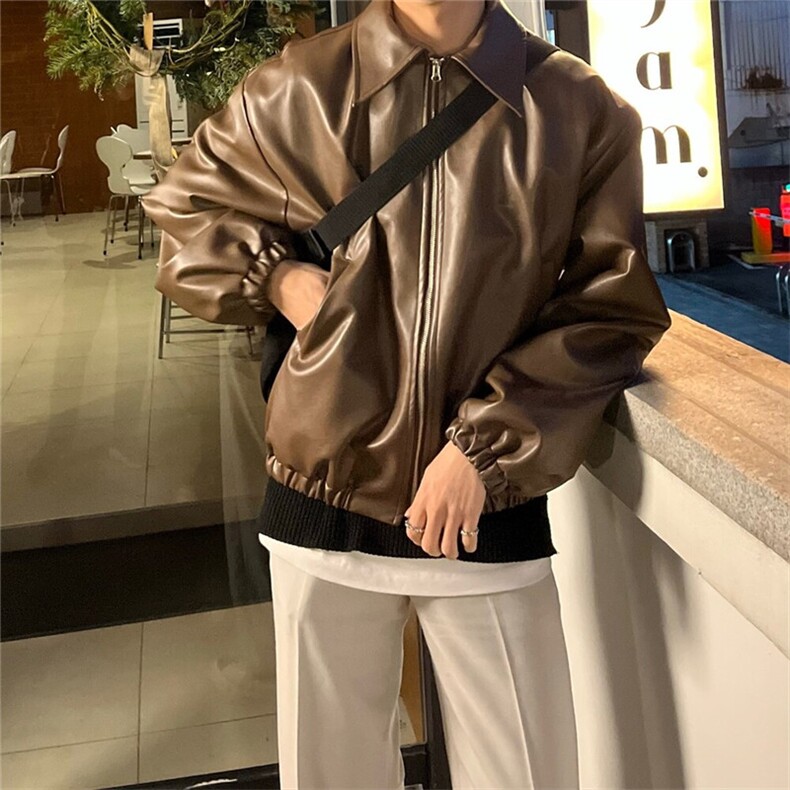 816B-PY001-P105新款宽松工装皮夹克情侣休闲上衣韩版皮衣外套,男装皮衣,星座816B