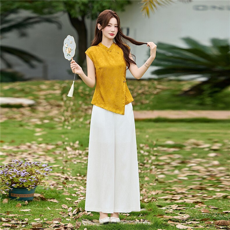 巨好看新中式风套装女夏季高级感洋气减龄气质显瘦阔腿裤两件套,女装套装/套裙,丽影随形