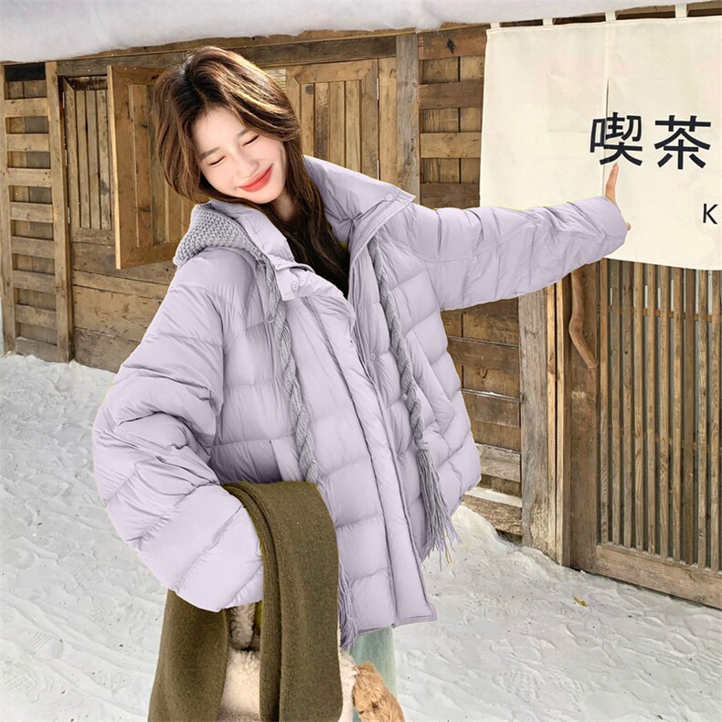 韩版90白鸭绒排骨羽绒服女2025新款连帽加厚保暖面包服外套,女装羽绒服,2D076