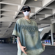 C435-P48夏季新款高级感短袖t恤男美式复古潮牌宽松百搭上衣现货，男装T恤，星座512-6