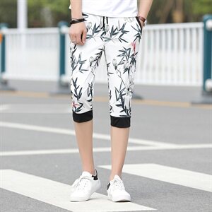 夏季七分裤男生微弹休闲男士花色青年中裤模特图214-218p30图片