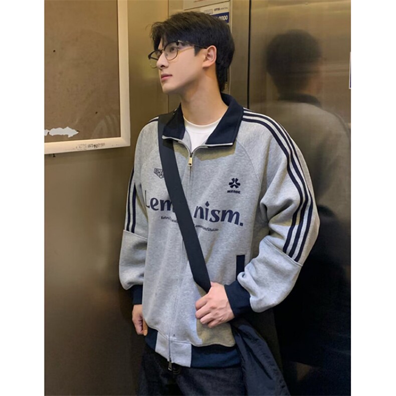 侧条纹棒球服男款秋冬麂皮绒运动夹克高街痞帅外套WY33,男装夹克,星座1116A（原606A-3）