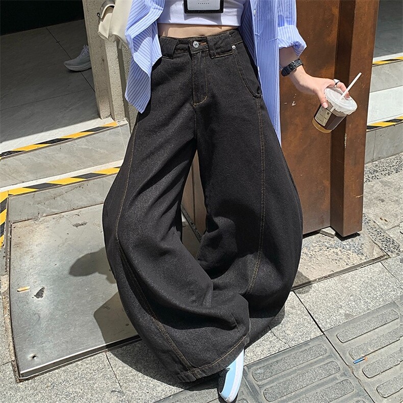 美式宽松阔腿水洗做旧弯刀蓝牛牛仔裤廓形垂感休闲百搭,男装牛仔裤,星座506A