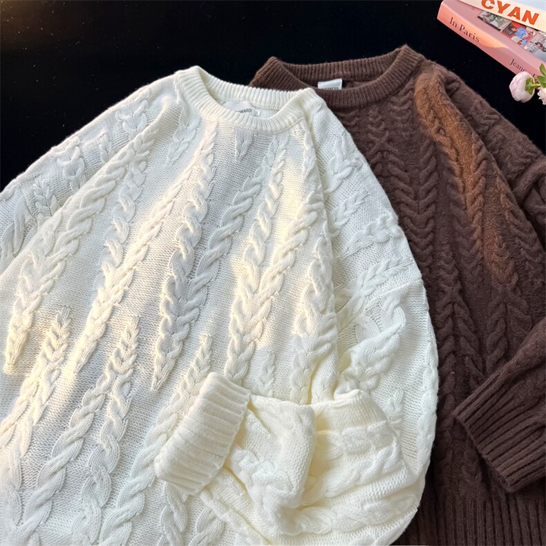 8XL-M麻花毛衣男宽松大码慵懒风情侣圆领针织衫线衣外套MY1512P65,男装针织衫/毛衣,电商B238