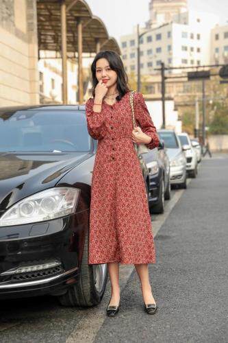 现货 春装新款复古连衣裙长?,女装连衣裙,潮溢