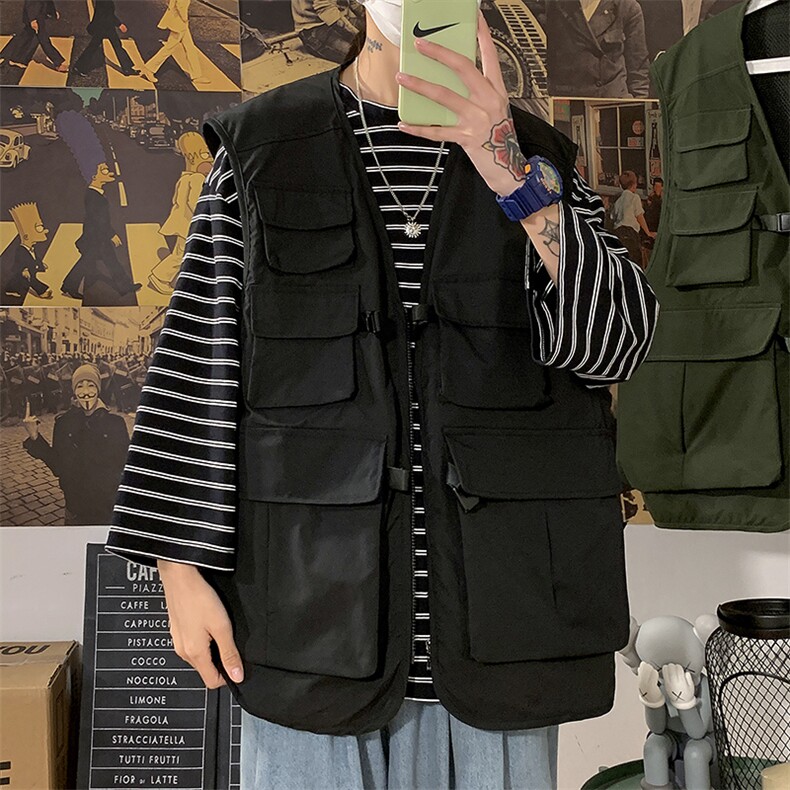 2021春季新港风海报墙大码男机能嘻哈工装多口袋马甲外套MJ002P55,男装夹克,电商A001