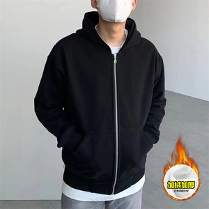 480G重磅加绒硬挺boxy男女秋冬美式高街结构双拉链开衫卫衣厚外套图片