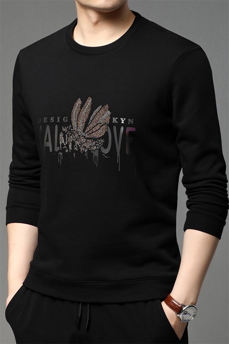 春秋季圆领卫衣男士宽松纯棉套头打底衫长袖t恤中年印花上衣,男装卫衣,电商B212（原钱塘6029）
