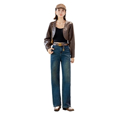 窄版阔腿牛仔裤女春秋2024年新款复古高腰设计感小个子宽松直筒裤，女装牛仔裤，江南女神