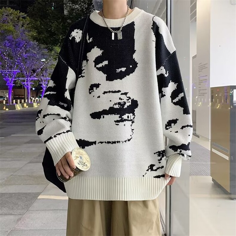 针织衫男港风潮流拼色图案高街帅2025秋冬季新款ins毛衣MZ055-P43,男装针织衫/毛衣,星座412
