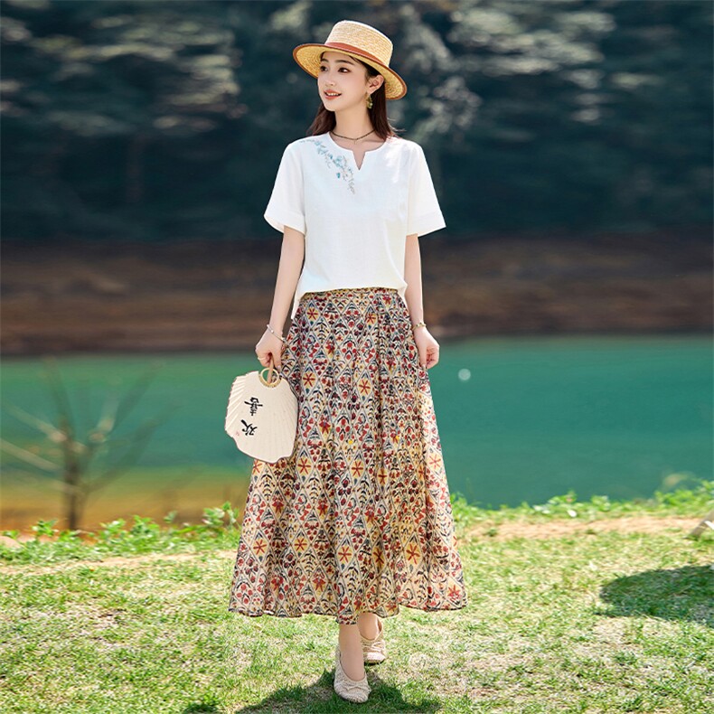 气质高腰碎花半身裙女夏季2026新款今年流行遮胯a字半身长裙,女装半身裙,倪叶myz