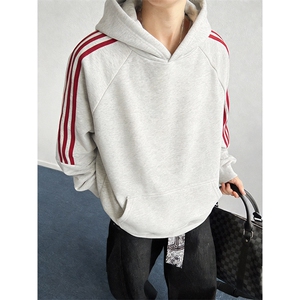 春装新款高品质 男女美式高街结构全棉纯色宽松织带连帽卫衣CM23图片