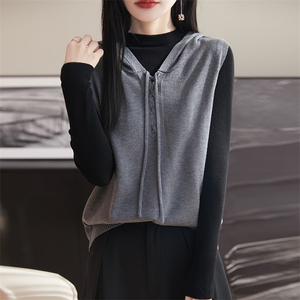 连帽针织马甲女2025新款精纺细毛宽松显瘦减龄外搭无袖坎肩上衣图片