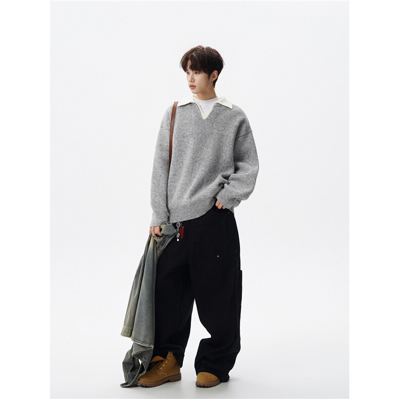 3原版品质英伦风羊毛翻领假两件重磅针织毛衣HWH84-P75控138,男装针织衫/毛衣,星座514A（原614）