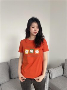 时尚印花迷你小猪休闲百搭短袖T恤,女装T恤,L·H·X