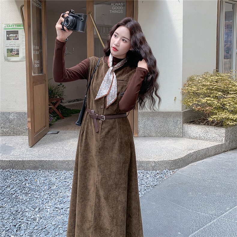 ！现货！时尚针织连衣裙三件套配丝巾2C212-G173-P175-K248，女装套装/套裙，2C212