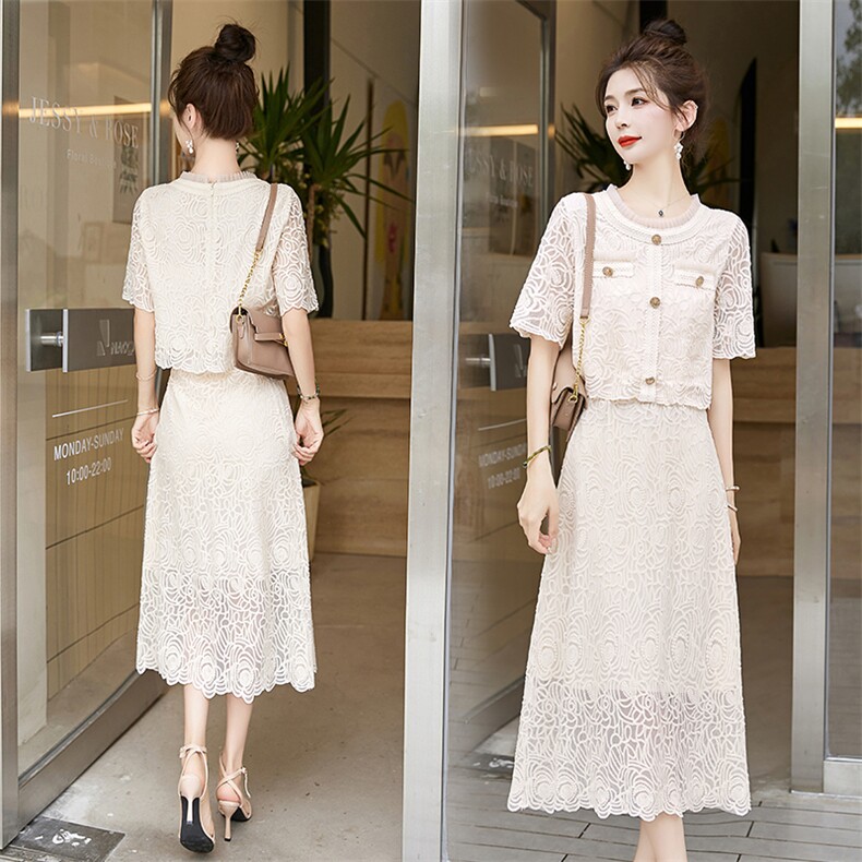 蕾丝连衣裙女两件套2025夏季新款高级感小香风气质法式半身裙套装，女装套装/套裙，关键词