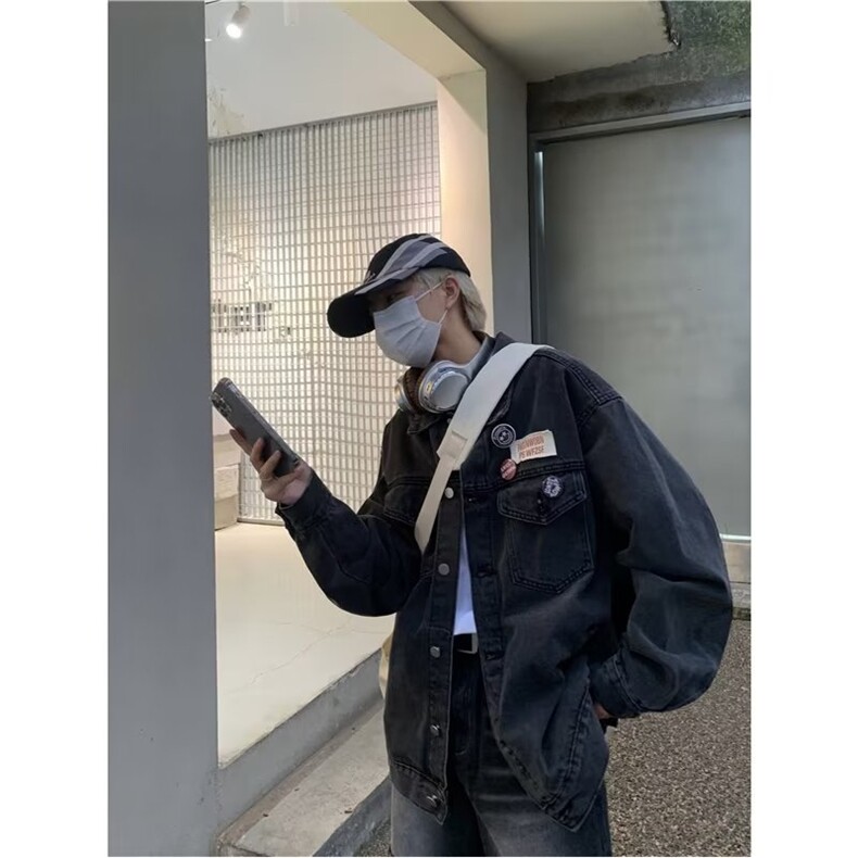 复古水洗做旧徽章牛仔外套宽松男秋高街小众设计感百搭N1208-P60,男装工装外套,星座1109-3