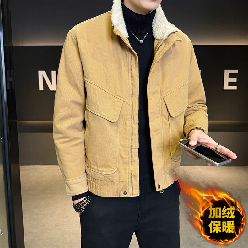 美式羊羔毛大棉衣翻领拼接夹克男短版型工装外套583-P165,男装夹克,电商D327