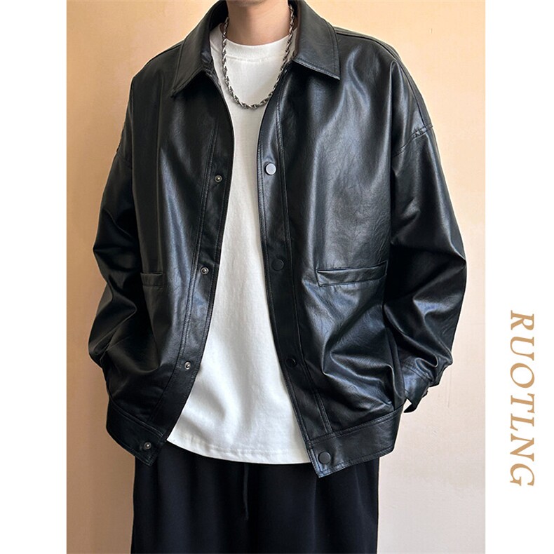 现货-春装皮衣外套男PU机车服皮夹克上衣2025新款A560p95加绒105,男装夹克,电商A351