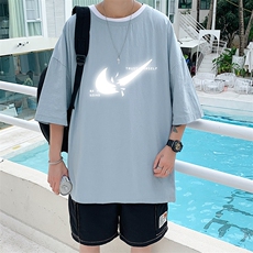 YT26111-P30亚麻短袖t恤男大码五分袖男宽松七分袖港风模特，男装T恤，电商A040