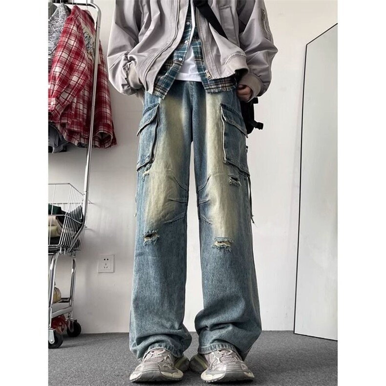 DK926-P55美式工装复古牛仔裤男新款秋冬款宽松直筒阔腿裤子男款,男装牛仔裤,星座603-2