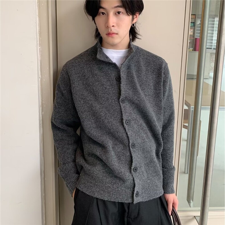 M52-P58日系男士复古圆领羊毛开衫秋冬季宽松休闲针织衫高级感,男装针织衫/毛衣,电商B323A