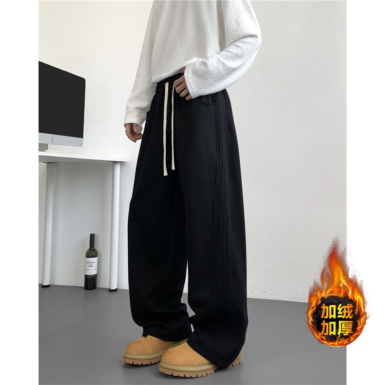 秋冬加厚垂感休闲裤宽松男拖地裤斜杠卫裤运动裤K10135-P45加绒50,男装休闲裤,电商A099