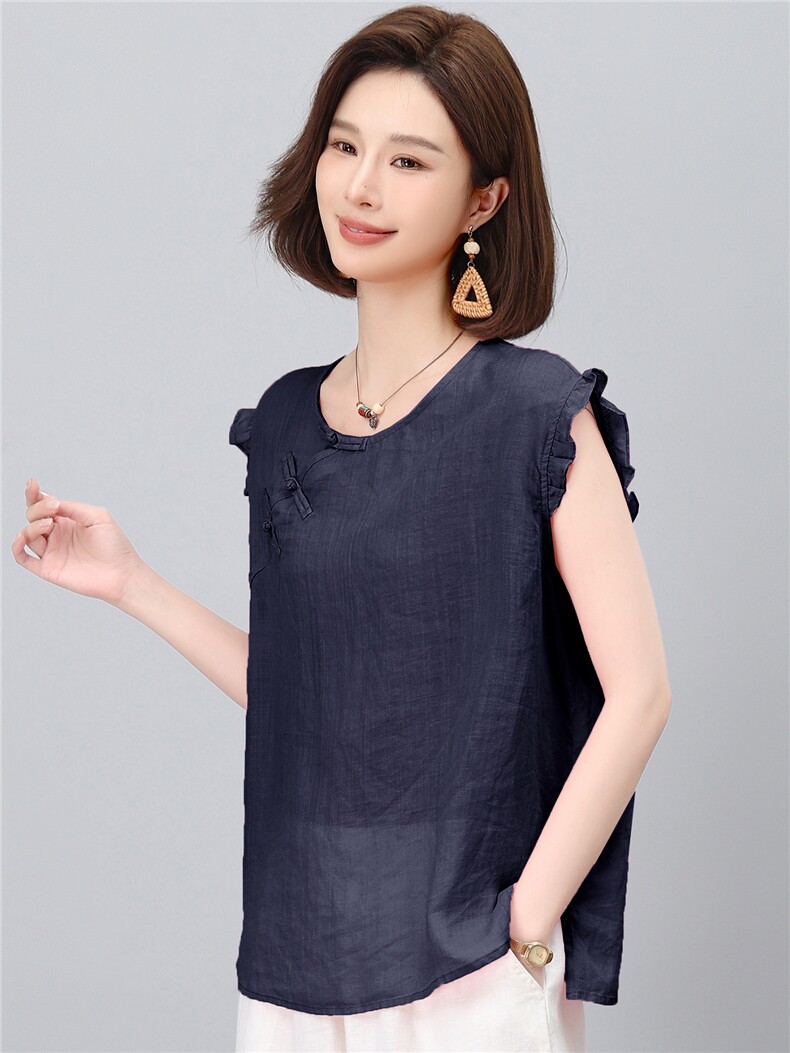 2026夏季苎麻时尚简约大方气质优雅休闲透气上衣,女装衬衫,独衣靓