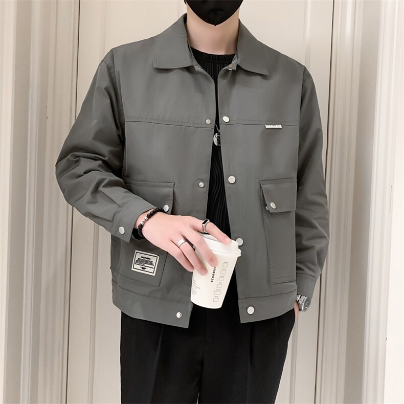 社会小伙韩版潮流时尚潮流翻领上衣修身工装夹克JK085-P95控135,男装夹克,电商A413
