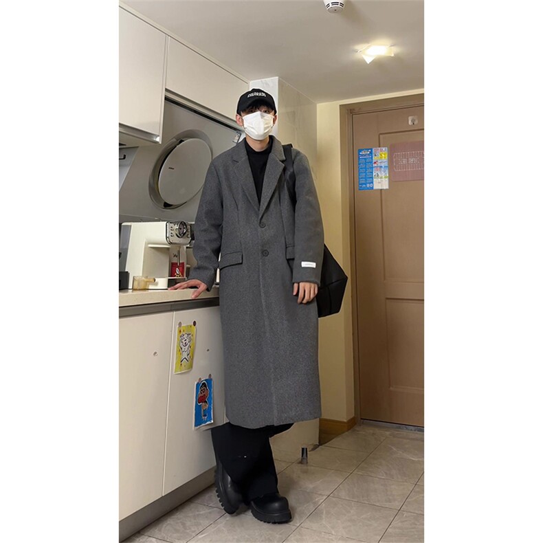 （有货加棉）ins原版加长毛呢大衣冬季加厚袖标款风衣NZ665批135,男装风衣,星座1004-6