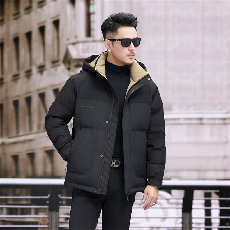 新款新标90绒中年羽绒服外套男士秋冬季连帽时尚休闲羽绒服大衣,男装羽绒服,钱塘723