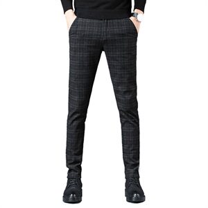 男士休闲裤春季韩版潮流修身小脚弹力格子长裤商务直筒9150图片