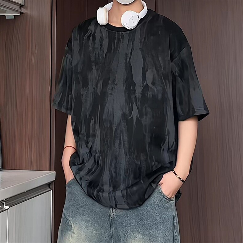 T217/特P30新品夏季扎染短袖T恤男女潮牌泼墨重磅t恤宽松大码上衣,男装T恤,电商基地A050